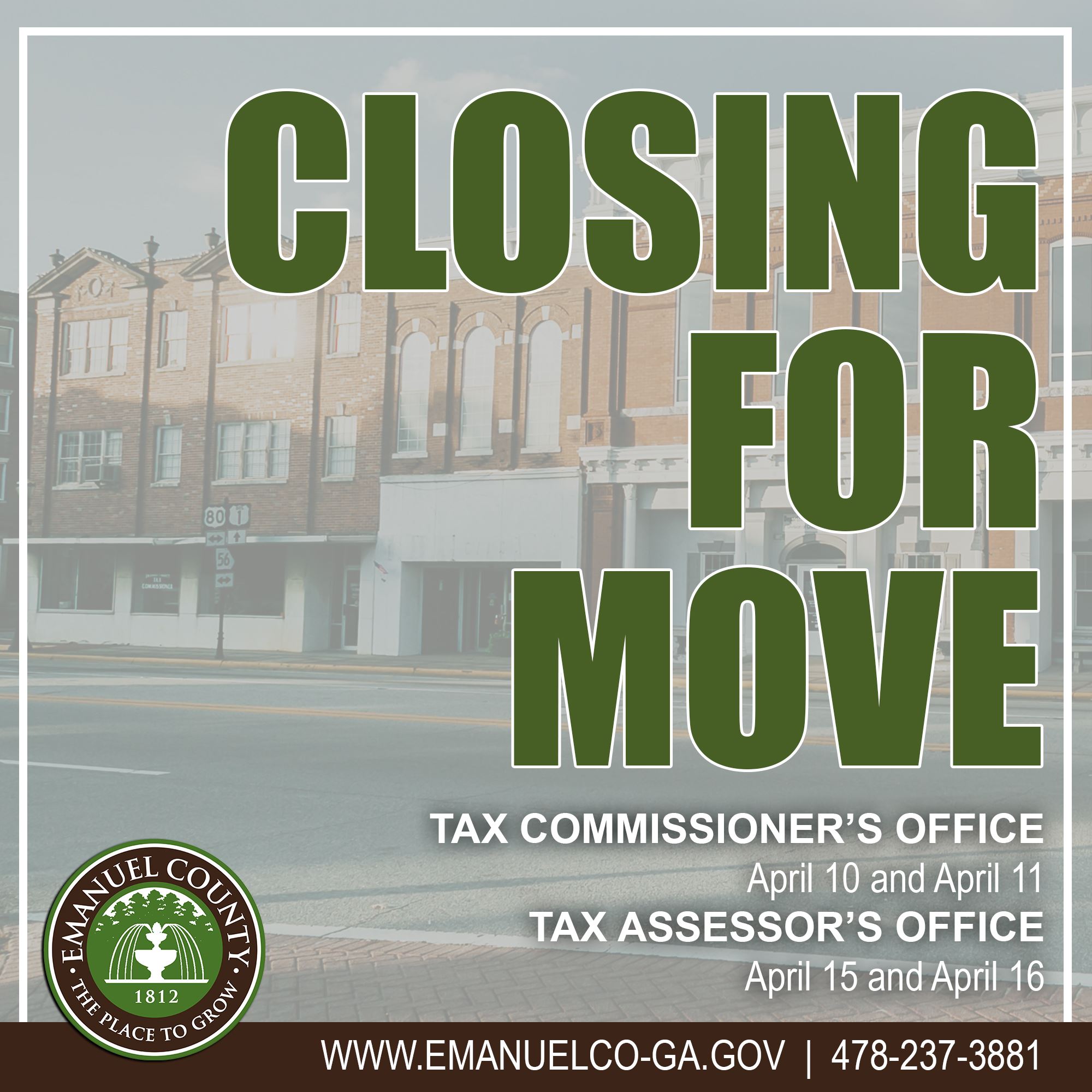 Tax, tag offices temporary closures